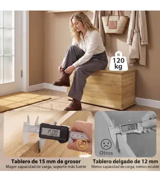 Baúl de Almacenaje 102L con Bisagra de Seguridad Estilo Moderno para Pasillo Dormitorio Salón 80x40x45 cm Roble