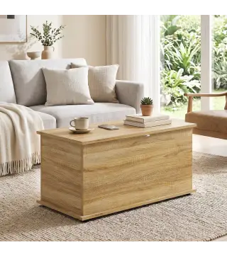 Baúl de Almacenaje 102L con Bisagra de Seguridad Estilo Moderno para Pasillo Dormitorio Salón 80x40x45 cm Roble