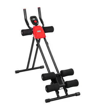 Máquina Abdominales Plegable con Monitor LCD para Entrenamiento de Cuerpo Completo en Casa Rojo y Negro
