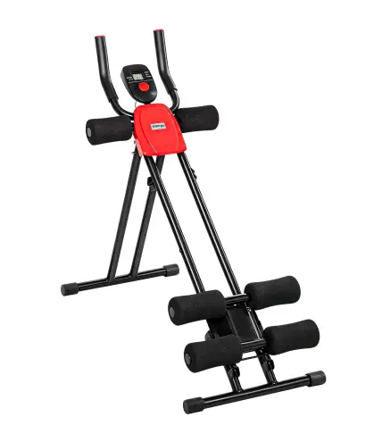 Máquina Abdominales Plegable con Monitor LCD para Entrenamiento de Cuerpo Completo en Casa Rojo y Negro