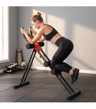 Máquina Abdominales Plegable con Monitor LCD para Entrenamiento de Cuerpo Completo en Casa Rojo y Negro