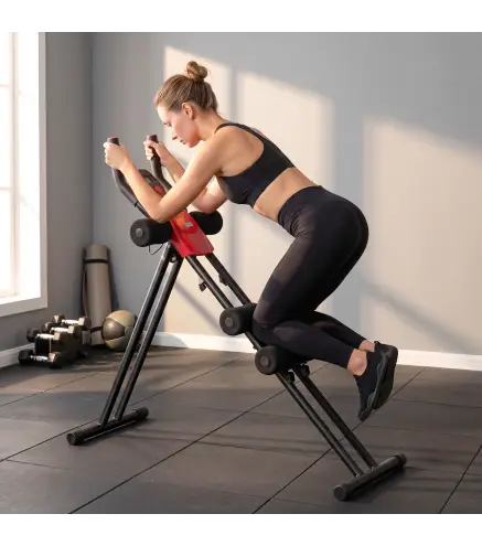 Máquina Abdominales Plegable con Monitor LCD para Entrenamiento de Cuerpo Completo en Casa Rojo y Negro