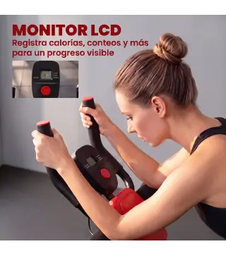 Máquina Abdominales Plegable con Monitor LCD para Entrenamiento de Cuerpo Completo en Casa Rojo y Negro