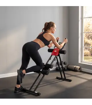 Máquina Abdominales Plegable con Monitor LCD para Entrenamiento de Cuerpo Completo en Casa Rojo y Negro
