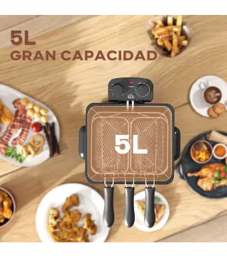 Freidora 5L Temperatura Ajustable hasta 190°C Ventana Visualización Protección Sobrecalentamiento Temporizador 60 min
