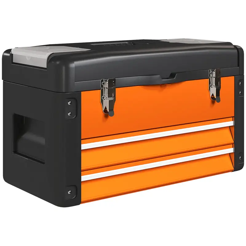 Maletín de Herramientas Resistente con 2 Cajones y Asa de Transporte para Hogar y Taller Naranja Maletín de Herramientas Resistente con 2 Cajones y Asa de Transporte para Hogar y Taller Naranja