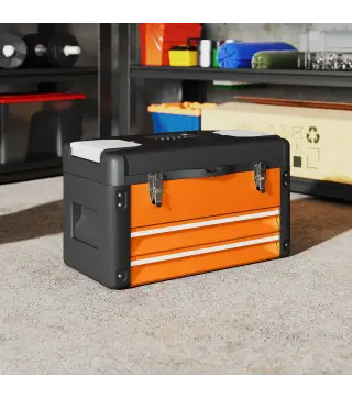 Maletín de Herramientas Resistente con 2 Cajones y Asa de Transporte para Hogar y Taller Naranja