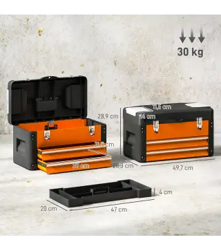 Maletín de Herramientas Resistente con 2 Cajones y Asa de Transporte para Hogar y Taller Naranja