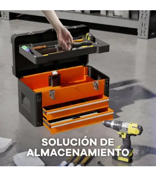 Maletín de Herramientas Resistente con 2 Cajones y Asa de Transporte para Hogar y Taller Naranja