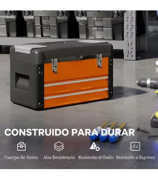 Maletín de Herramientas Resistente con 2 Cajones y Asa de Transporte para Hogar y Taller Naranja