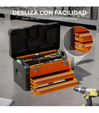 Maletín de Herramientas Resistente con 2 Cajones y Asa de Transporte para Hogar y Taller Naranja