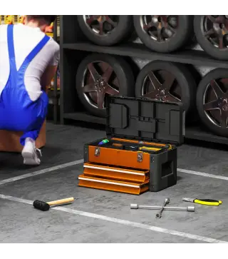 Maletín de Herramientas Resistente con 2 Cajones y Asa de Transporte para Hogar y Taller Naranja