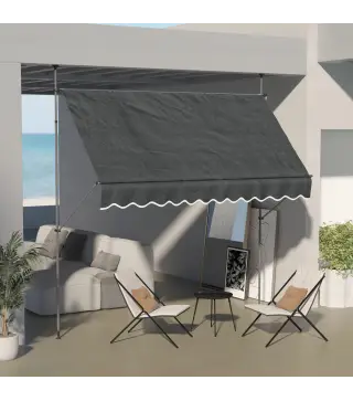 Toldo Manual Retráctil para Balcón 300x120x210-300 cm con Manivela Altura Ajustable Impermeable y Anti-UV Gris Oscuro
