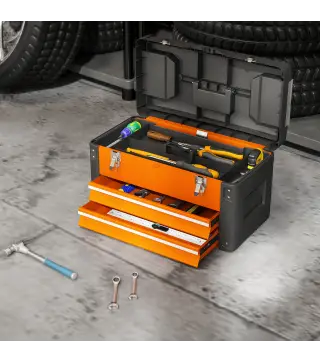 Maletín de Herramientas Resistente con 2 Cajones y Asa de Transporte para Hogar y Taller Naranja