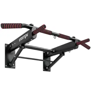 Barra de Dominadas para Pared Plegable con 3 Anillas para Bandas de Resistencia Agarres Antideslizantes Capacidad 120 kg Negro