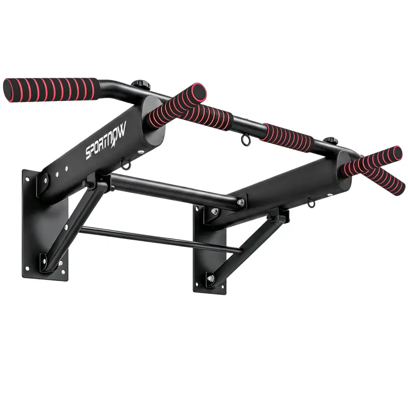 Barra de Dominadas para Pared Plegable con 3 Anillas para Bandas de Resistencia Agarres Antideslizantes Carga 120 kg Barra de Dominadas para Pared Plegable con 3 Anillas para Bandas de Resistencia Agarres Antideslizantes Carga 120 kg