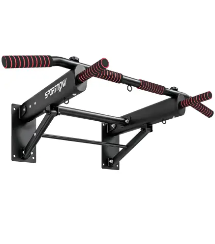 Barra de Dominadas para Pared Plegable con 3 Anillas para Bandas de Resistencia Agarres Antideslizantes Capacidad 120 kg Negro