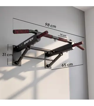 Barra de Dominadas para Pared Plegable con 3 Anillas para Bandas de Resistencia Agarres Antideslizantes Capacidad 120 kg Negro
