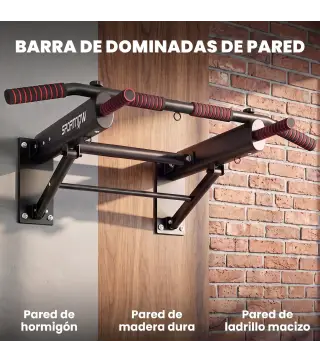 Barra de Dominadas para Pared Plegable con 3 Anillas para Bandas de Resistencia Agarres Antideslizantes Capacidad 120 kg Negro