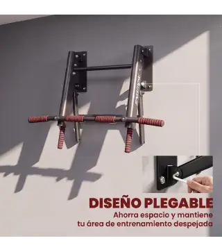 Barra de Dominadas para Pared Plegable con 3 Anillas para Bandas de Resistencia Agarres Antideslizantes Capacidad 120 kg Negro