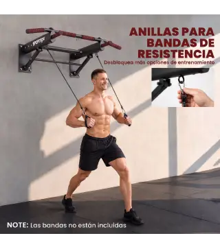 Barra de Dominadas para Pared Plegable con 3 Anillas para Bandas de Resistencia Agarres Antideslizantes Capacidad 120 kg Negro