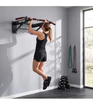 Barra de Dominadas para Pared Plegable con 3 Anillas para Bandas de Resistencia Agarres Antideslizantes Capacidad 120 kg Negro