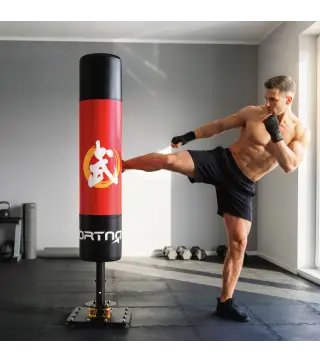 Saco de Boxeo de Pie para Adultos 156 cm con 12 Ventosas Absorción de Impactos para Kickboxing MMA Muay Thai Rojo