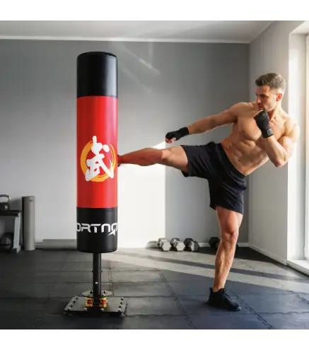 Saco de Boxeo de Pie para Adultos 156 cm con 12 Ventosas Absorción de Impactos para Kickboxing MMA Muay Thai Rojo