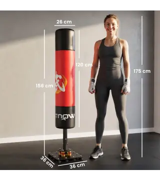 Saco de Boxeo de Pie para Adultos 156 cm con 12 Ventosas Absorción de Impactos para Kickboxing MMA Muay Thai Rojo