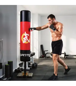 Saco de Boxeo de Pie para Adultos 156 cm con 12 Ventosas Absorción de Impactos para Kickboxing MMA Muay Thai Rojo