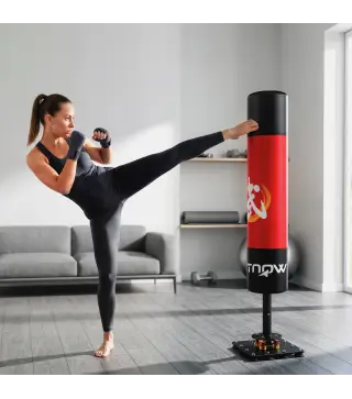 Saco de Boxeo de Pie para Adultos 156 cm con 12 Ventosas Absorción de Impactos para Kickboxing MMA Muay Thai Rojo