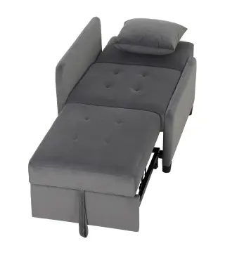 Sofá Cama 1 Plaza Convertible 4 en 1 Sillón Cama Tapizado en Terciopelo Respaldo Ajustable Gris Oscuro