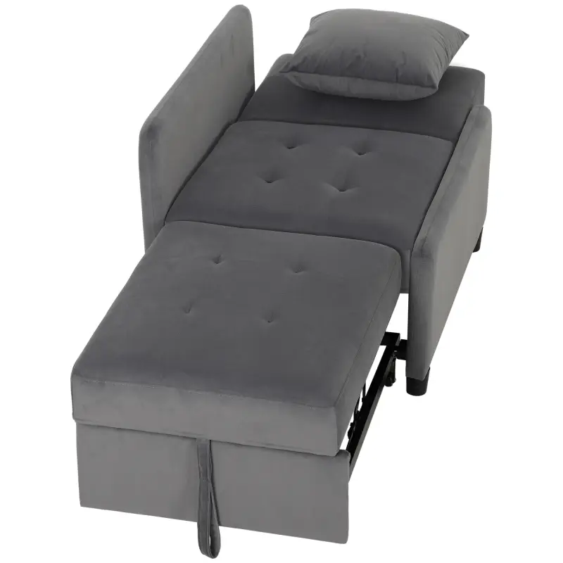 Sofá Cama 1 Plaza Convertible 4 en 1 Sillón Cama Tapizado en Terciopelo Respaldo Ajustable Gris Oscuro Sofá Cama 1 Plaza Convertible 4 en 1 Sillón Cama Tapizado en Terciopelo Respaldo Ajustable Gris Oscuro