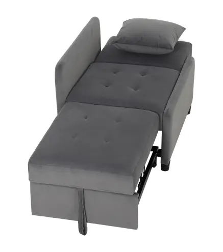 Sofá Cama 1 Plaza Convertible 4 en 1 Sillón Cama Tapizado en Terciopelo Respaldo Ajustable Gris Oscuro