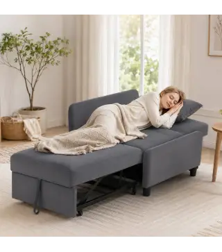 Sofá Cama 1 Plaza Convertible 4 en 1 Sillón Cama Tapizado en Terciopelo Respaldo Ajustable Gris Oscuro