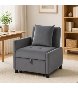 Sofá Cama 1 Plaza Convertible 4 en 1 Sillón Cama Tapizado en Terciopelo Respaldo Ajustable Gris Oscuro