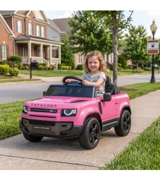 Coche Eléctrico SUV para Niños Land Rover Defender 12 V Mando a Distancia Suspensión Arranque Suave 2,7-4,5 km/h Rosa