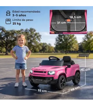 Coche Eléctrico SUV para Niños Land Rover Defender 12 V Mando a Distancia Suspensión Arranque Suave 2,7-4,5 km/h Rosa