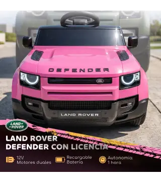 Coche Eléctrico SUV para Niños Land Rover Defender 12 V Mando a Distancia Suspensión Arranque Suave 2,7-4,5 km/h Rosa