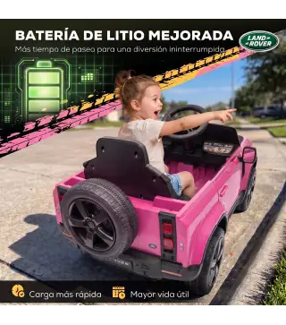 Coche Eléctrico SUV para Niños Land Rover Defender 12 V Mando a Distancia Suspensión Arranque Suave 2,7-4,5 km/h Rosa