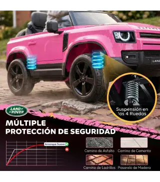 Coche Eléctrico SUV para Niños Land Rover Defender 12 V Mando a Distancia Suspensión Arranque Suave 2,7-4,5 km/h Rosa