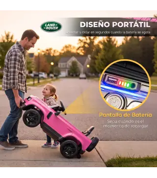 Coche Eléctrico SUV para Niños Land Rover Defender 12 V Mando a Distancia Suspensión Arranque Suave 2,7-4,5 km/h Rosa