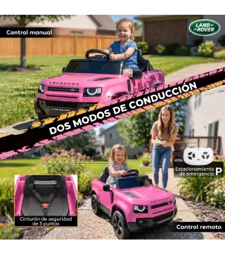Coche Eléctrico SUV para Niños Land Rover Defender 12 V Mando a Distancia Suspensión Arranque Suave 2,7-4,5 km/h Rosa