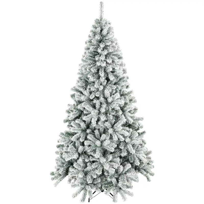 Árbol de Navidad Nevado de 180 cm con 650 Puntas de PVC Ignífugo Ramas Articuladas Montaje Rápido Verde y Blanco