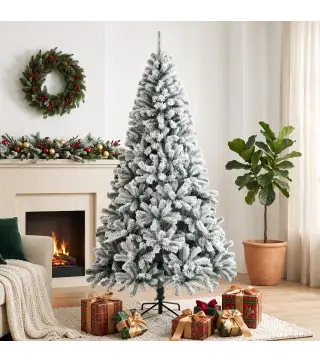 Árbol de Navidad Nevado de 180 cm con 650 Puntas de PVC Ignífugo Ramas Articuladas Montaje Rápido Verde y Blanco