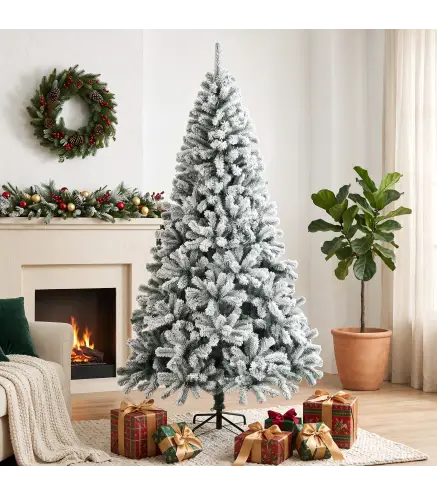 Árbol de Navidad Nevado de 180 cm con 650 Puntas de PVC Ignífugo Ramas Articuladas Montaje Rápido Verde y Blanco