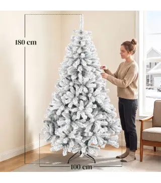 Árbol de Navidad Nevado de 180 cm con 650 Puntas de PVC Ignífugo Ramas Articuladas Montaje Rápido Verde y Blanco