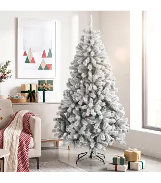 Árbol de Navidad Nevado de 180 cm con 650 Puntas de PVC Ignífugo Ramas Articuladas Montaje Rápido Verde y Blanco