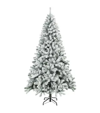 Árbol de Navidad Nevado de 180 cm con 650 Puntas de PVC Ignífugo Ramas Articuladas Montaje Rápido Verde y Blanco