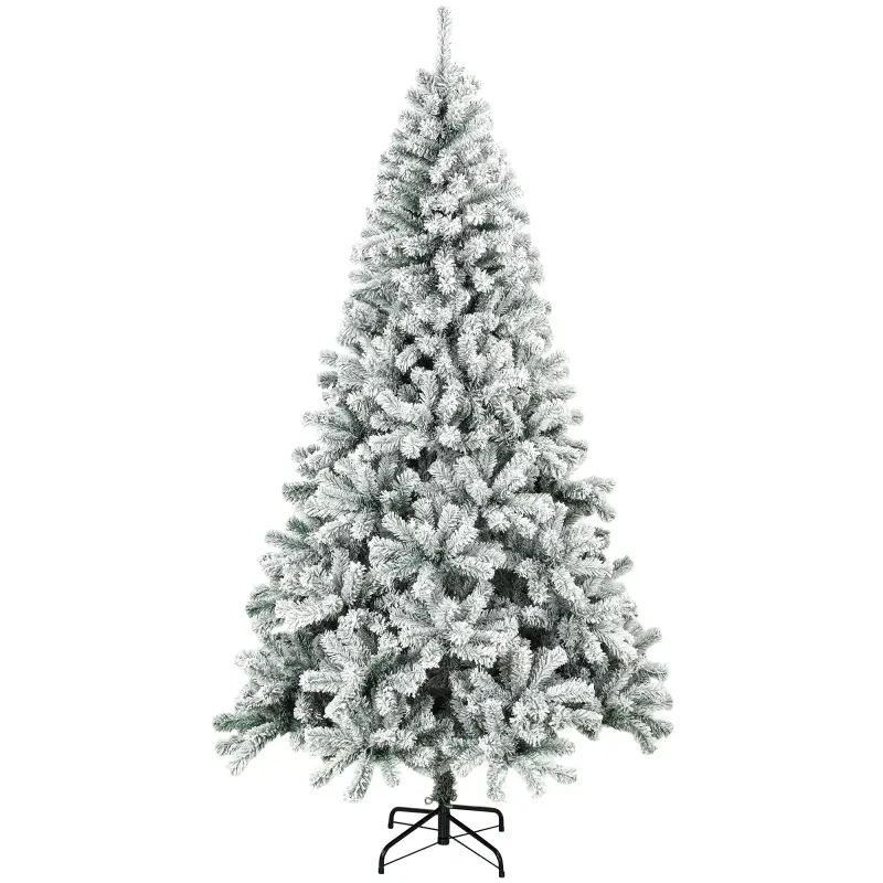 Árbol de Navidad Nevado de 220 cm con 1000 Puntas de PVC Ignífugo Ramas Articuladas Montaje Rápido Verde y Blanco